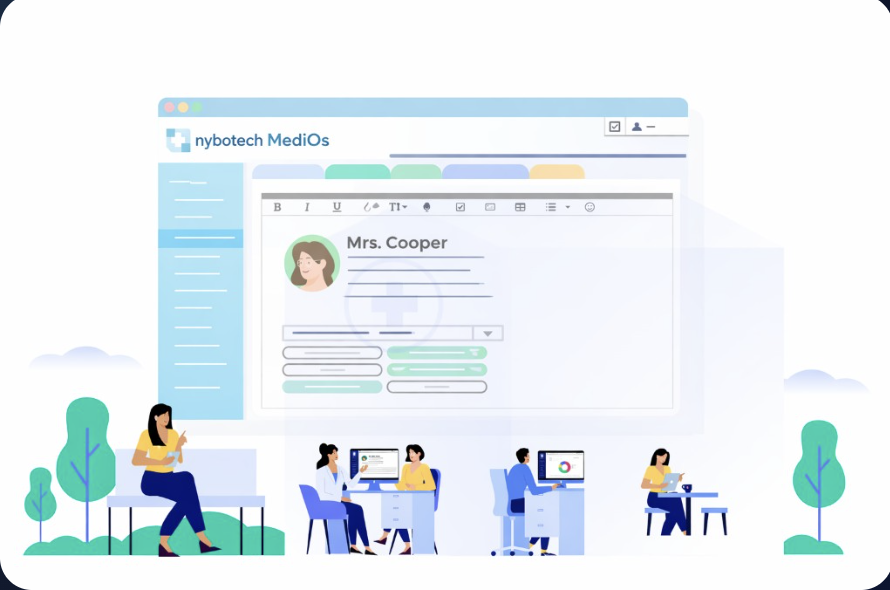 Nybotech MediOS illustration showing clinic workflow